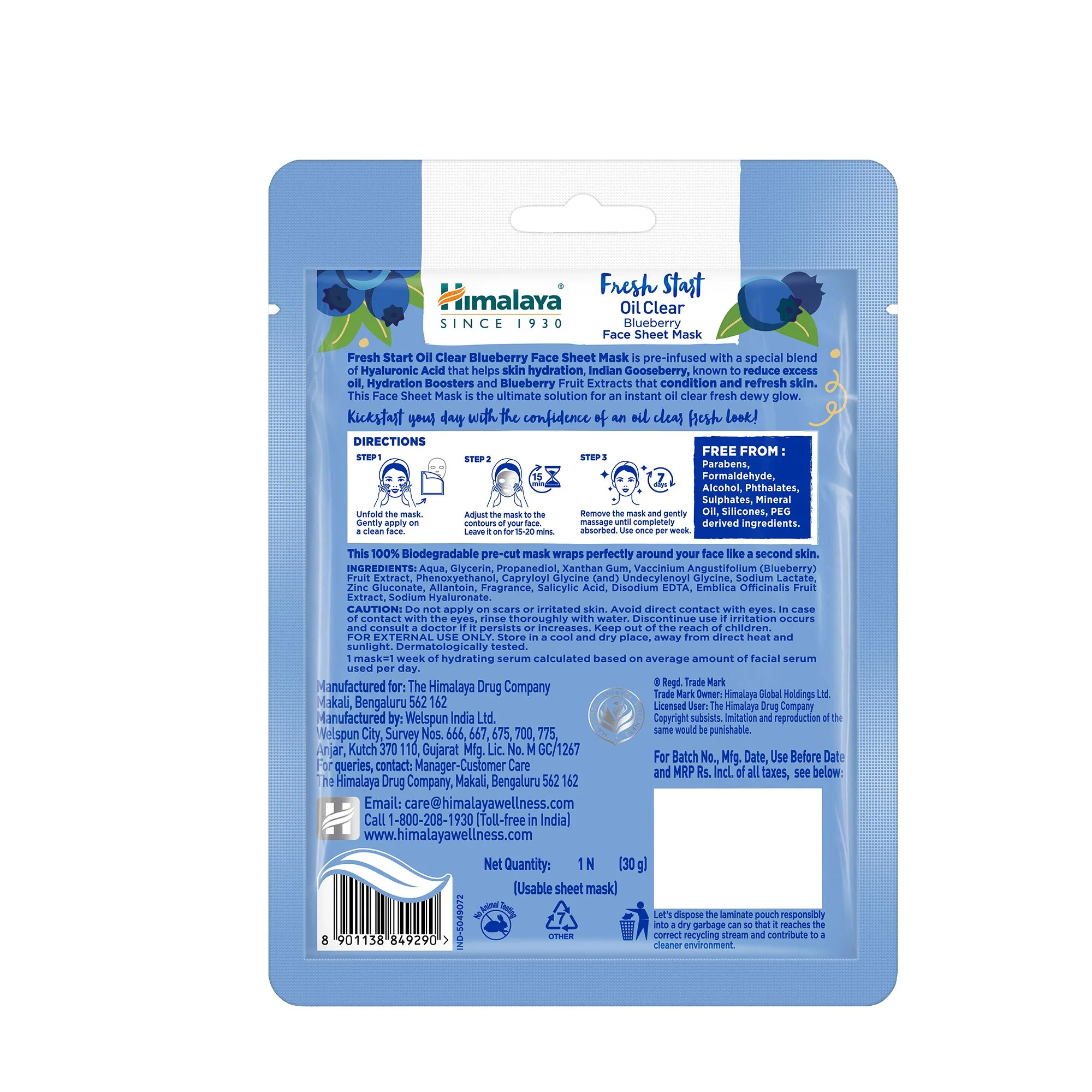 Himalaya Fresh Start Oil Clear Blueberry Face Sheet Mask - Image 3